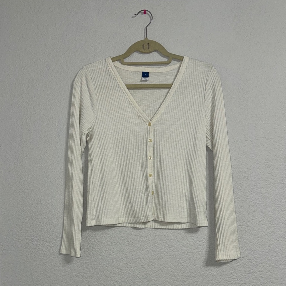 Old Navy White Ribbed Button-Down Shirt